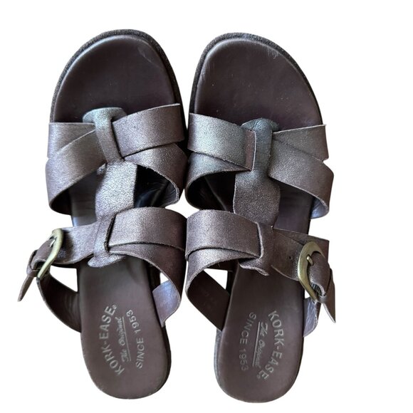 Kork Ease Beatrice Sandals Chunky Wedges Heels Mules Sz 9 Suede Brown Bronze - Picture 1 of 16